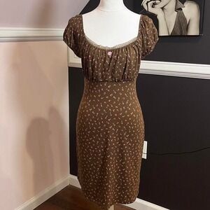 ⭐y2k brown‎ floral print milkmaid midi dress xs